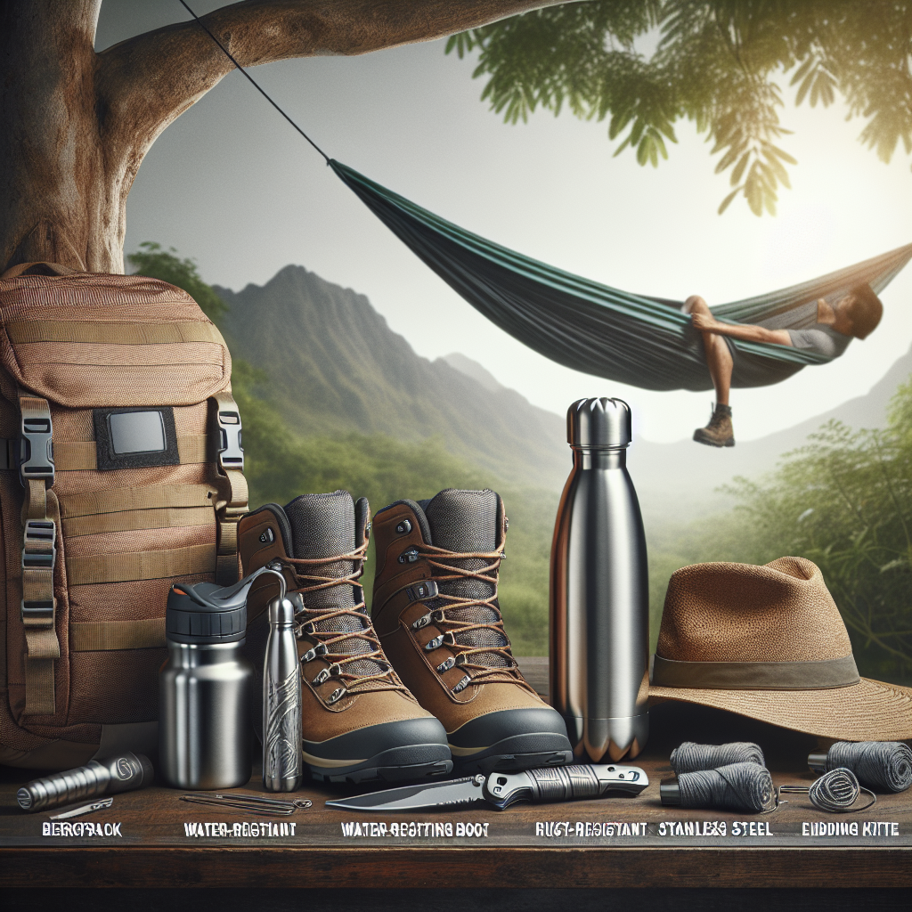 "High-quality durable gear displayed on a wooden table, showcasing essential everyday items designed for longevity, featuring rugged fabrics and sturdy construction - Ultimate Guide to Durable Gear"