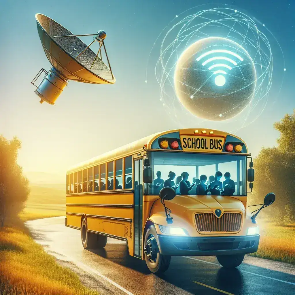 "Verizon school bus equipped with satellite connectivity technology, providing reliable Wi-Fi access for students during transportation."