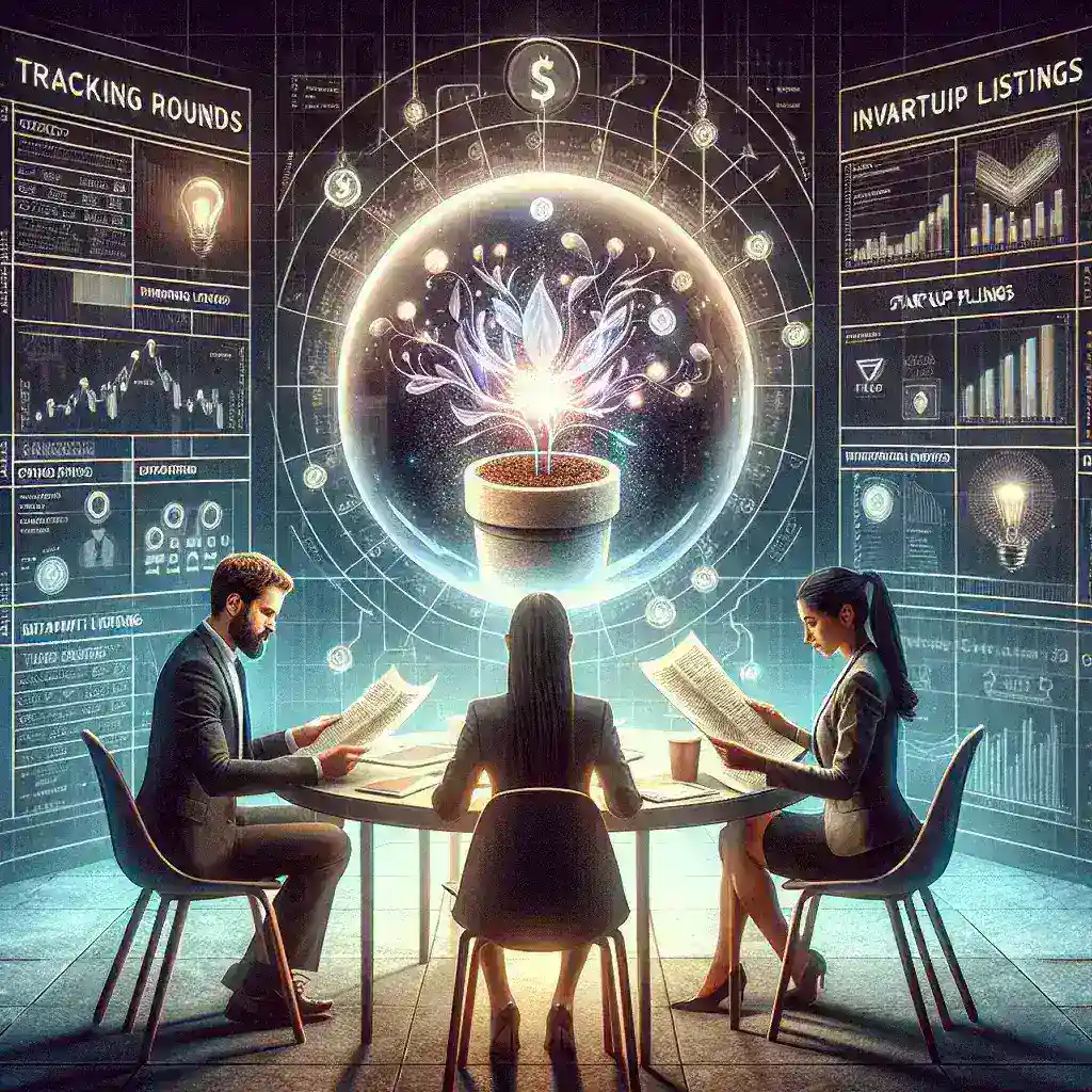 "Infographic illustrating the process of tracking funding rounds in startups, showcasing key investment intelligence strategies and data analysis techniques relevant to investors and entrepreneurs."