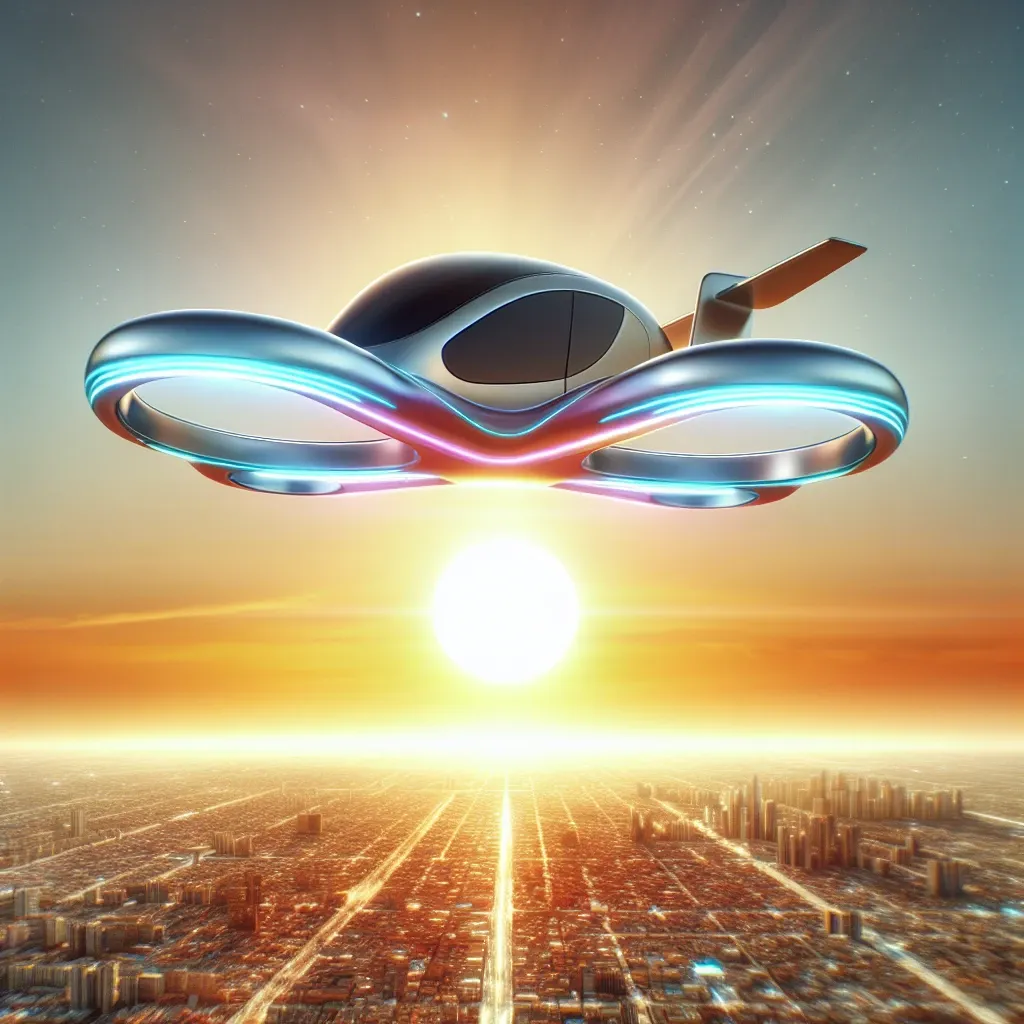 "Joby Aviation flying taxi prototype soaring through the sky, symbolizing the company's innovative advancements in urban air mobility and the recent surge in stock prices following successful delivery."
